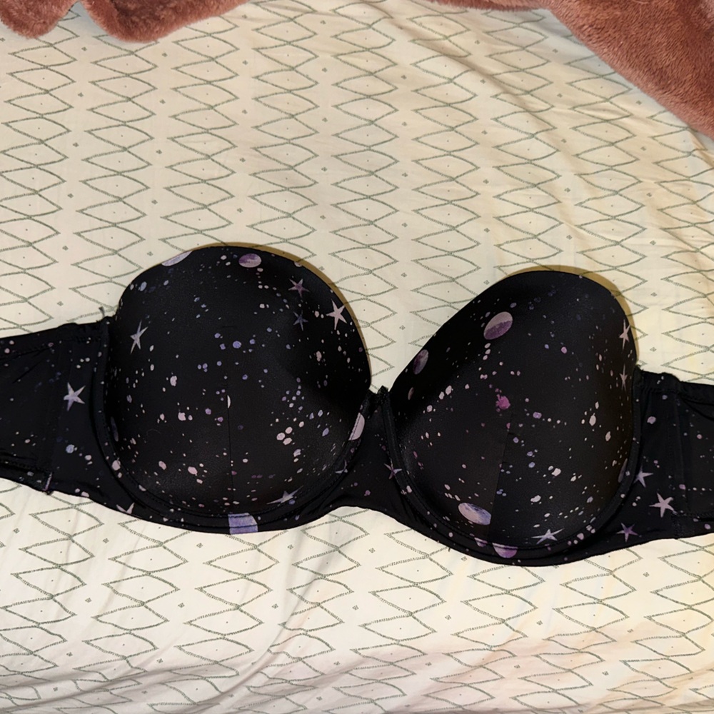 Black Starry Print Women's Strapless Bra
